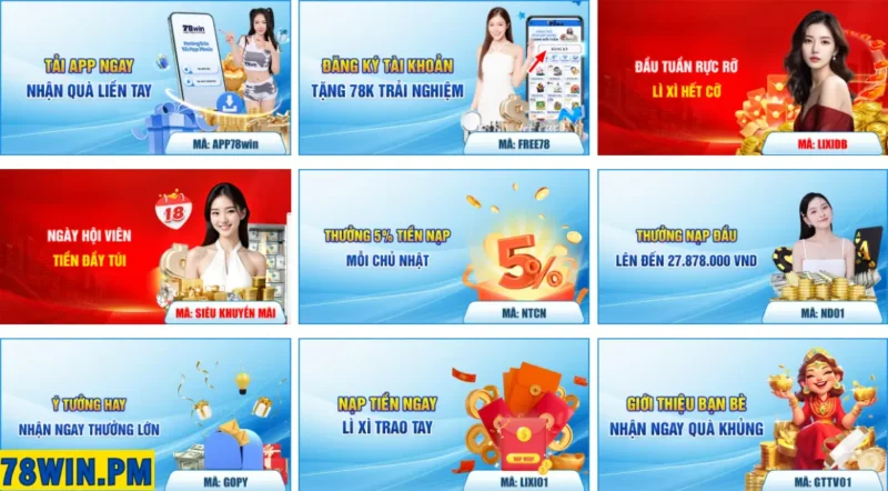 Khuyến mãi và thưởng tại 78win